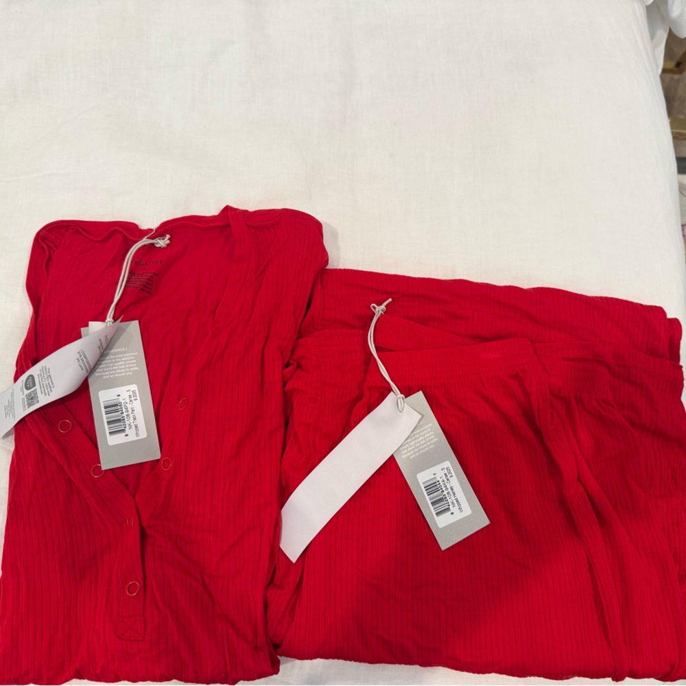 Negative Underwear Red Ribbed Pajama Set